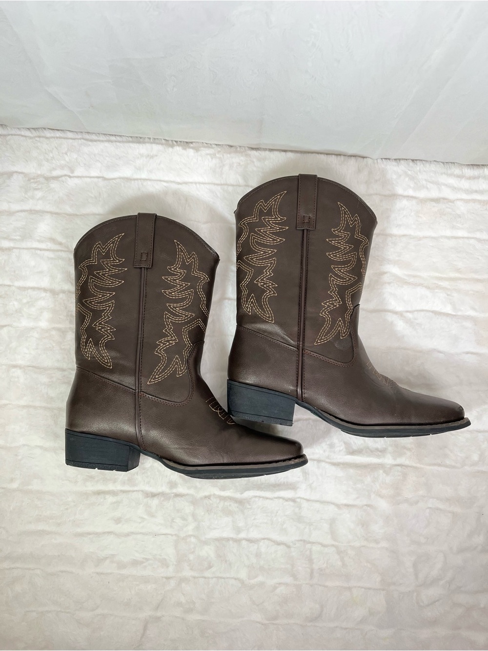 Rodeo Ropers Brown Cowboy Boots Western Stitch Mid Calf Festival Boho